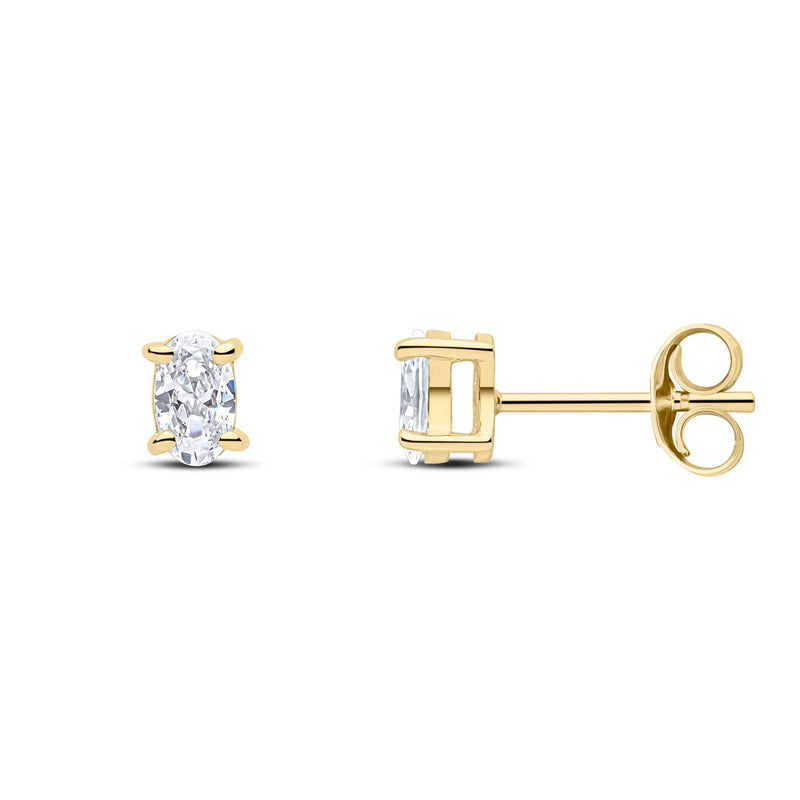 9ct Yellow Gold Oval Cubic Zirconia CZ Claw Stud Earrings — 5x3mm