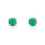 9ct White Gold Round Natural Emerald Claw Stud Earrings — 4mm
