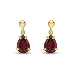 9ct Yellow Gold Pear Shaped Natural Garnet Claw Drop Earrings — 7x5mm