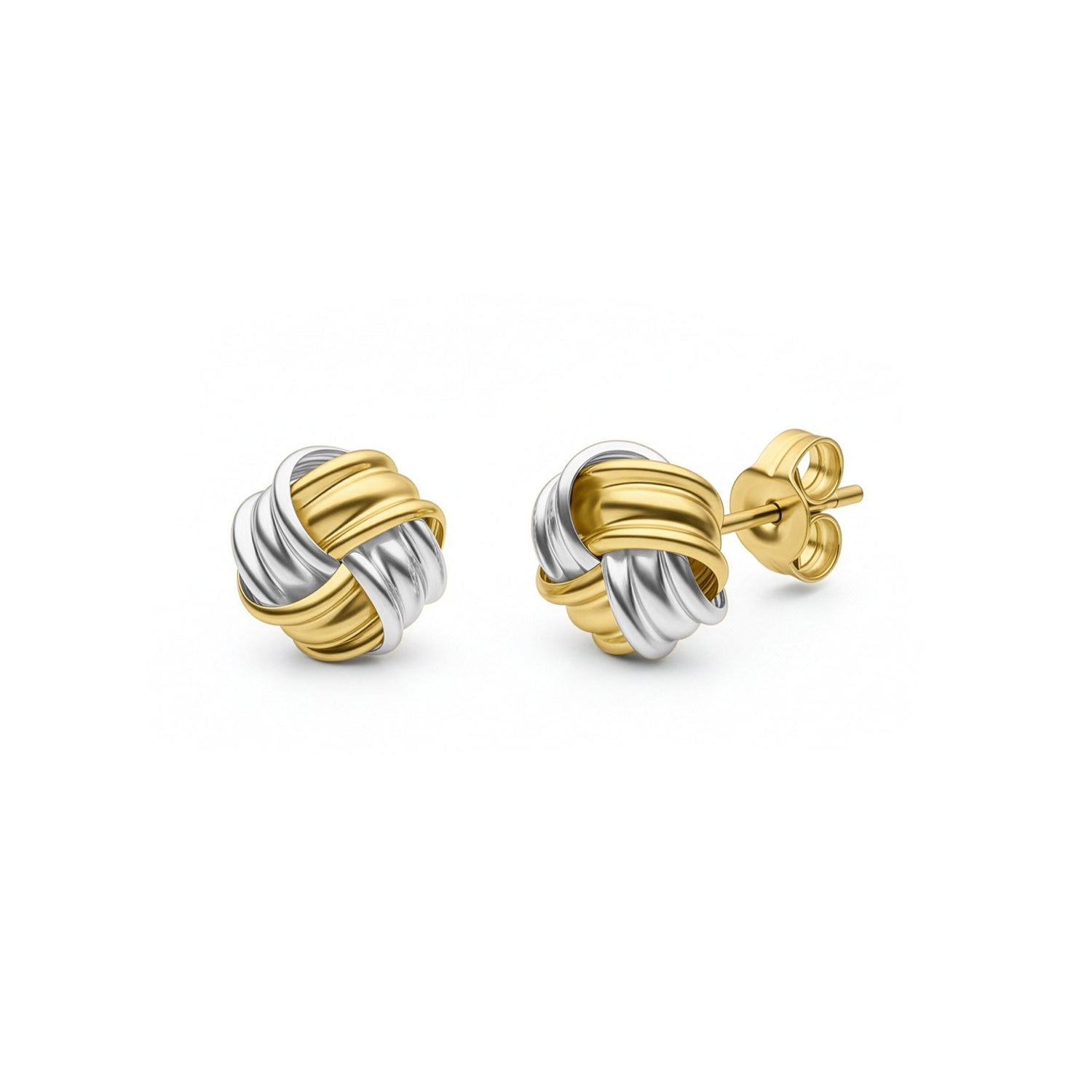 9ct Two-Tone Gold Polished Woven Knot Stud Earrings — 8mm