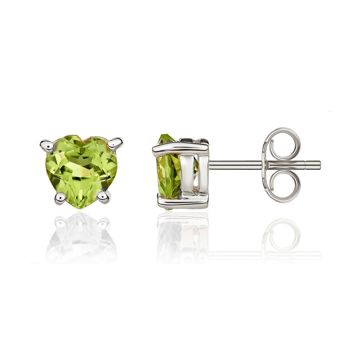9ct White Gold Heart Natural Peridot Claw Stud Earrings