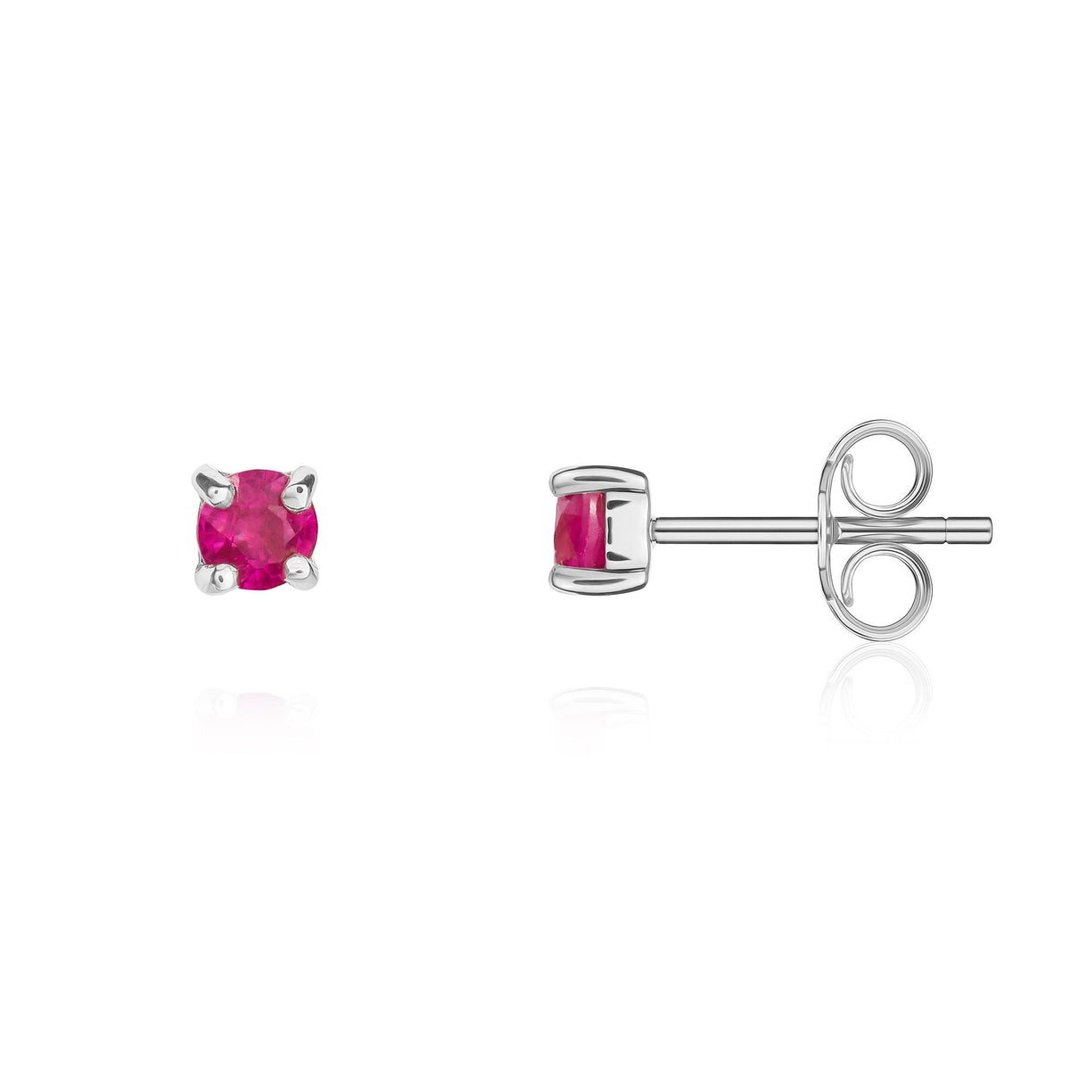 9ct White Gold Round Natural Ruby Claw Stud Earrings — 3mm