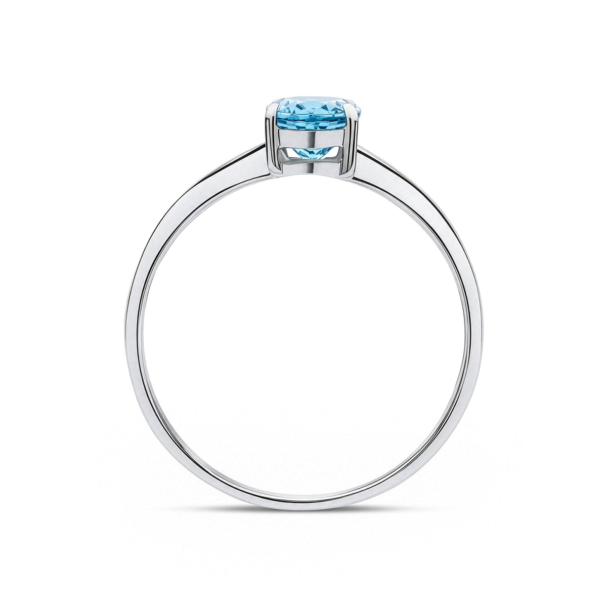9ct White Gold Oval Natural Swiss Blue Topaz Claw Single Stone Ring — 7x5mm