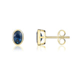 9ct Yellow Gold Oval Natural Sapphire Rubover Stud Earrings — 6x4mm