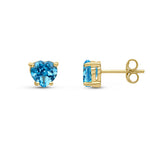 9ct Yellow Gold Heart Natural Swiss Blue Topaz Claw Stud Earrings