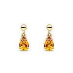 9ct Yellow Gold Pear Shaped Natural Citrine Claw Drop Earrings — 6x4mm
