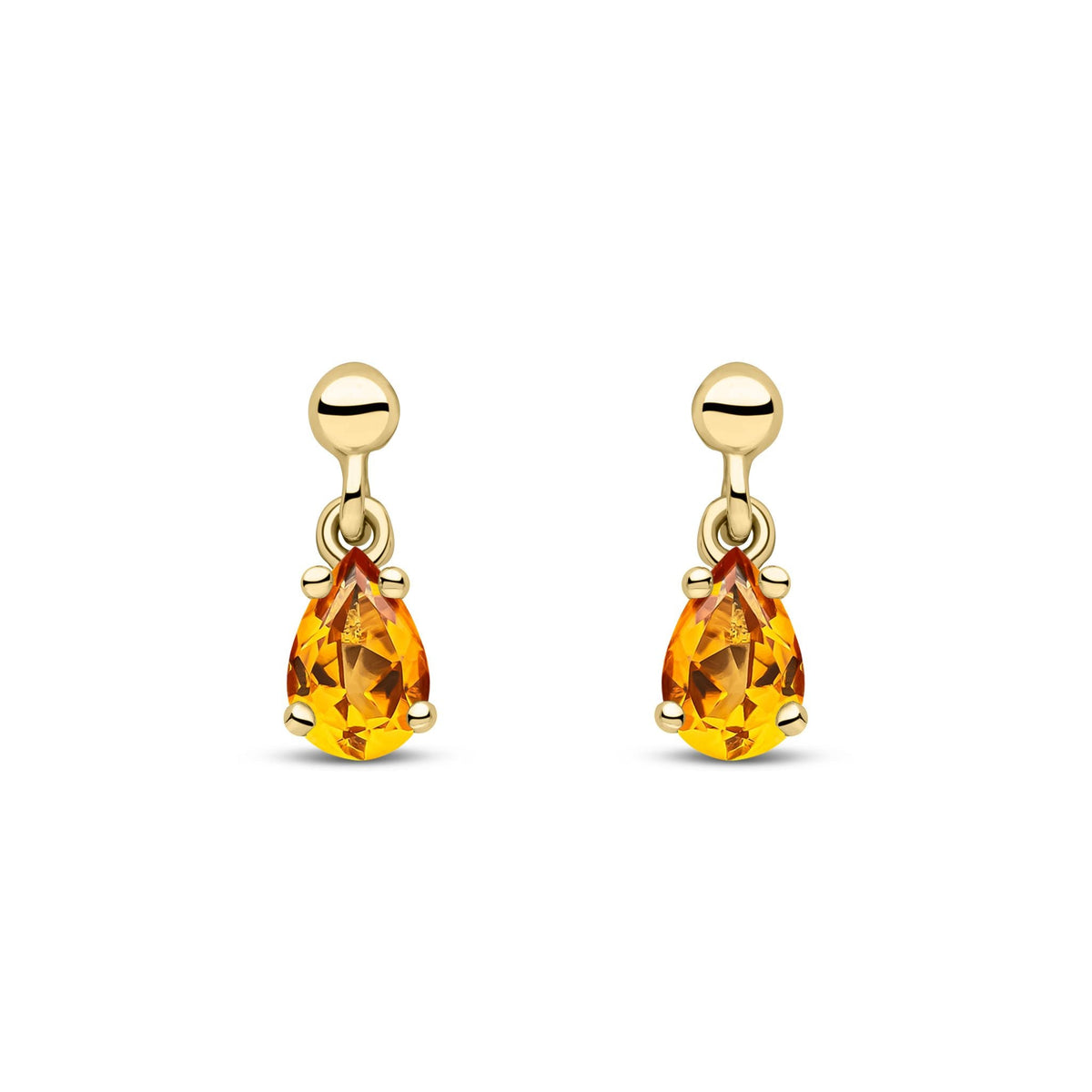 9ct Yellow Gold Pear Shaped Natural Citrine Claw Drop Earrings — 6x4mm