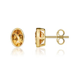 9ct Yellow Gold Oval Natural Citrine Rubover Stud Earrings — 7x5mm