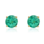 9ct Yellow Gold Round Natural Emerald Claw Stud Earrings — 5mm