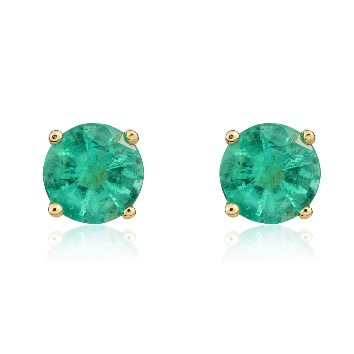 9ct Yellow Gold Round Natural Emerald Claw Stud Earrings — 5mm