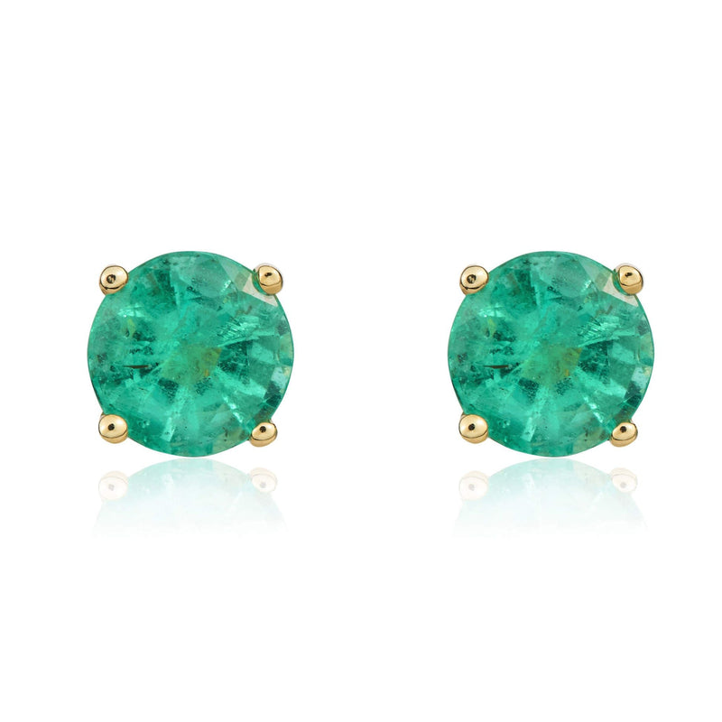 9ct Yellow Gold Round Natural Emerald Claw Stud Earrings — 5mm