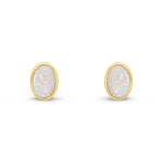 9ct Yellow Gold Oval Natural Opal Rubover Stud Earrings — 7x5mm