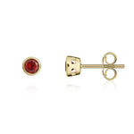9ct Yellow Gold Round Natural Garnet Rubover Stud Earrings — 3mm