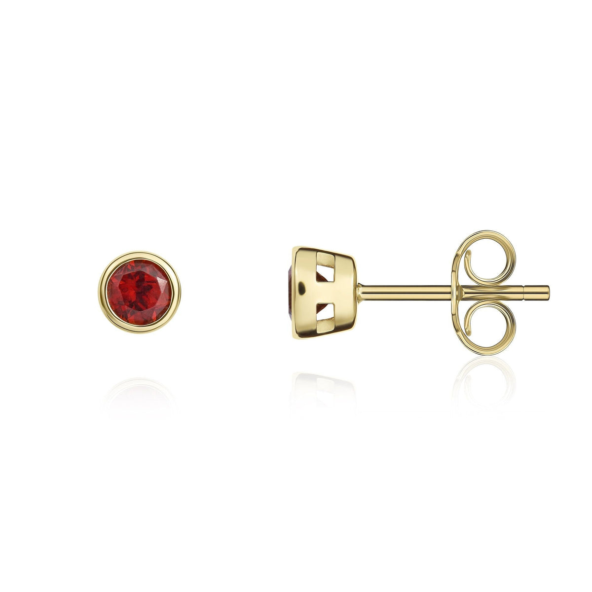 9ct Yellow Gold Round Natural Garnet Rubover Stud Earrings — 3mm