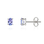 9ct White Gold Oval Natural Tanzanite Claw Stud Earrings —5x3mm