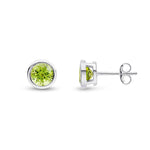 9ct White Gold Round Natural Peridot Rubover Stud Earrings — 6mm