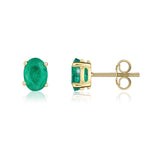 9ct Yellow Gold Oval Natural Emerald Claw Stud Earrings — 7x5mm