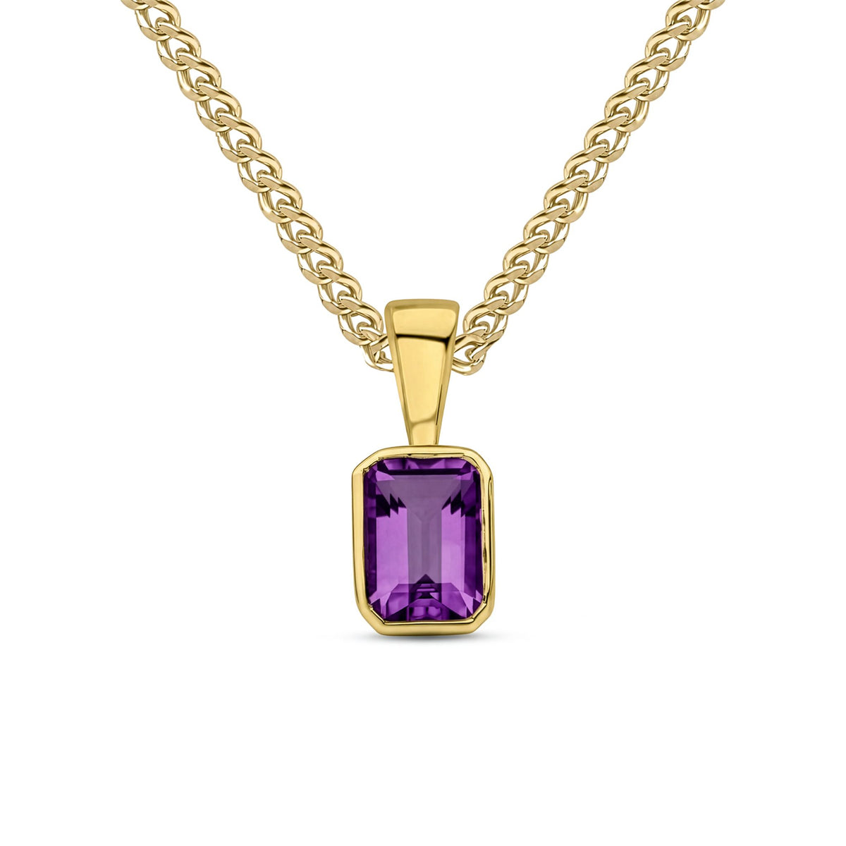 9ct Yellow Gold Octagonal Natural Amethyst Rubover Pendant — 6x4mm