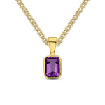 9ct Yellow Gold Octagonal Natural Amethyst Rubover Pendant — 6x4mm