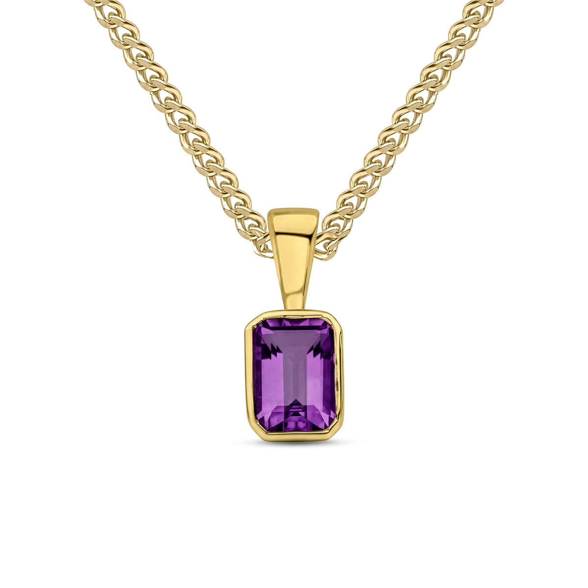 9ct Yellow Gold Octagonal Natural Amethyst Rubover Pendant — 6x4mm