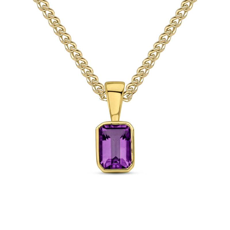 9ct Yellow Gold Octagonal Natural Amethyst Rubover Pendant — 6x4mm