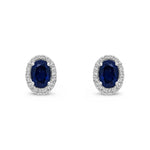 9ct White Gold Oval Natural Sapphire & Diamond Cluster Stud Earrings — 7x5mm