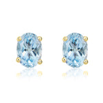 9ct Yellow Gold Oval Natural Aquamarine Claw Stud Earrings — 7x5mm