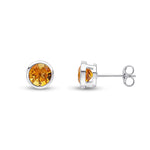 9ct White Gold Round Natural Citrine Rubover Stud Earrings — 6mm