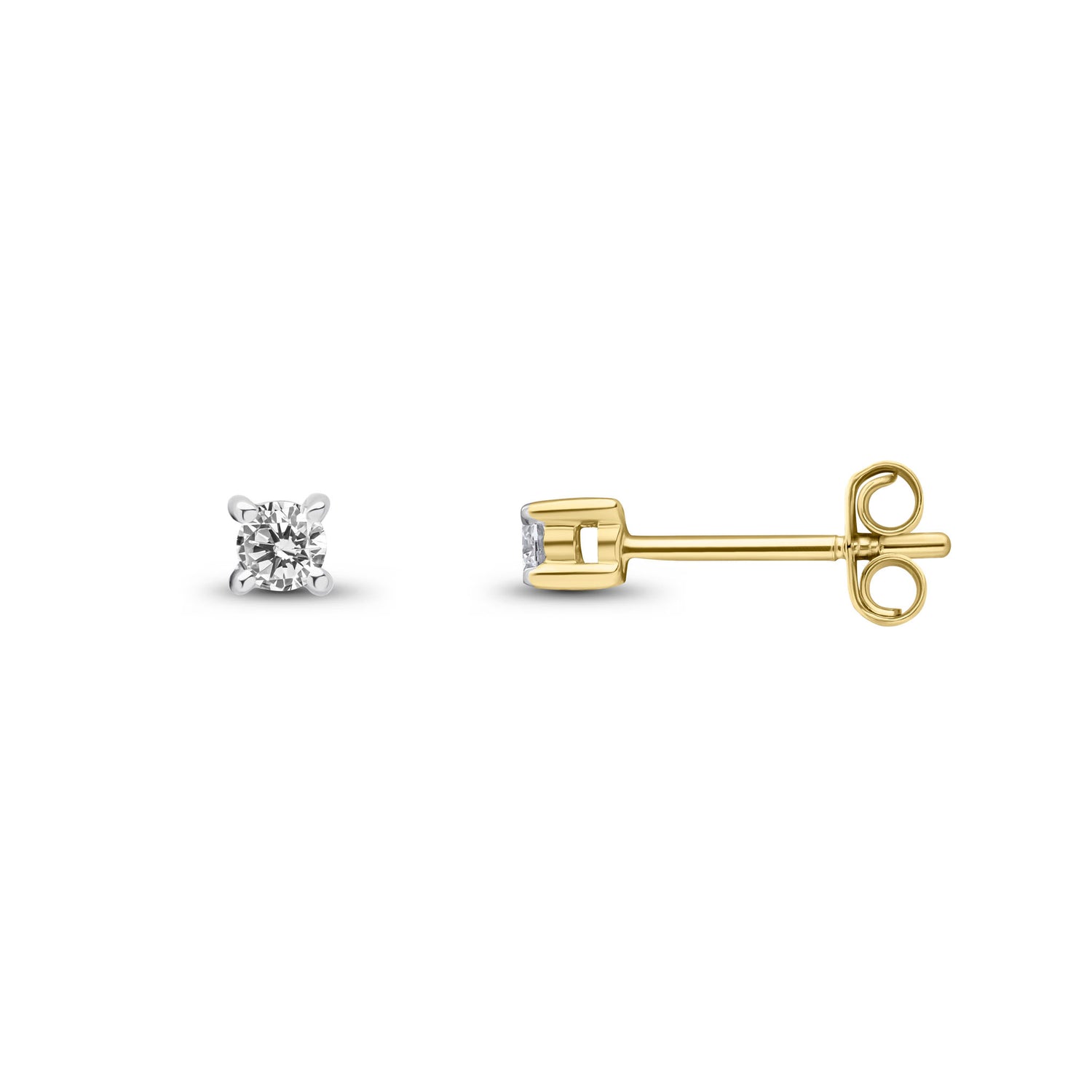 9ct Yellow Gold Round Natural Diamond Solitaire Stud Earrings — 0.15ct