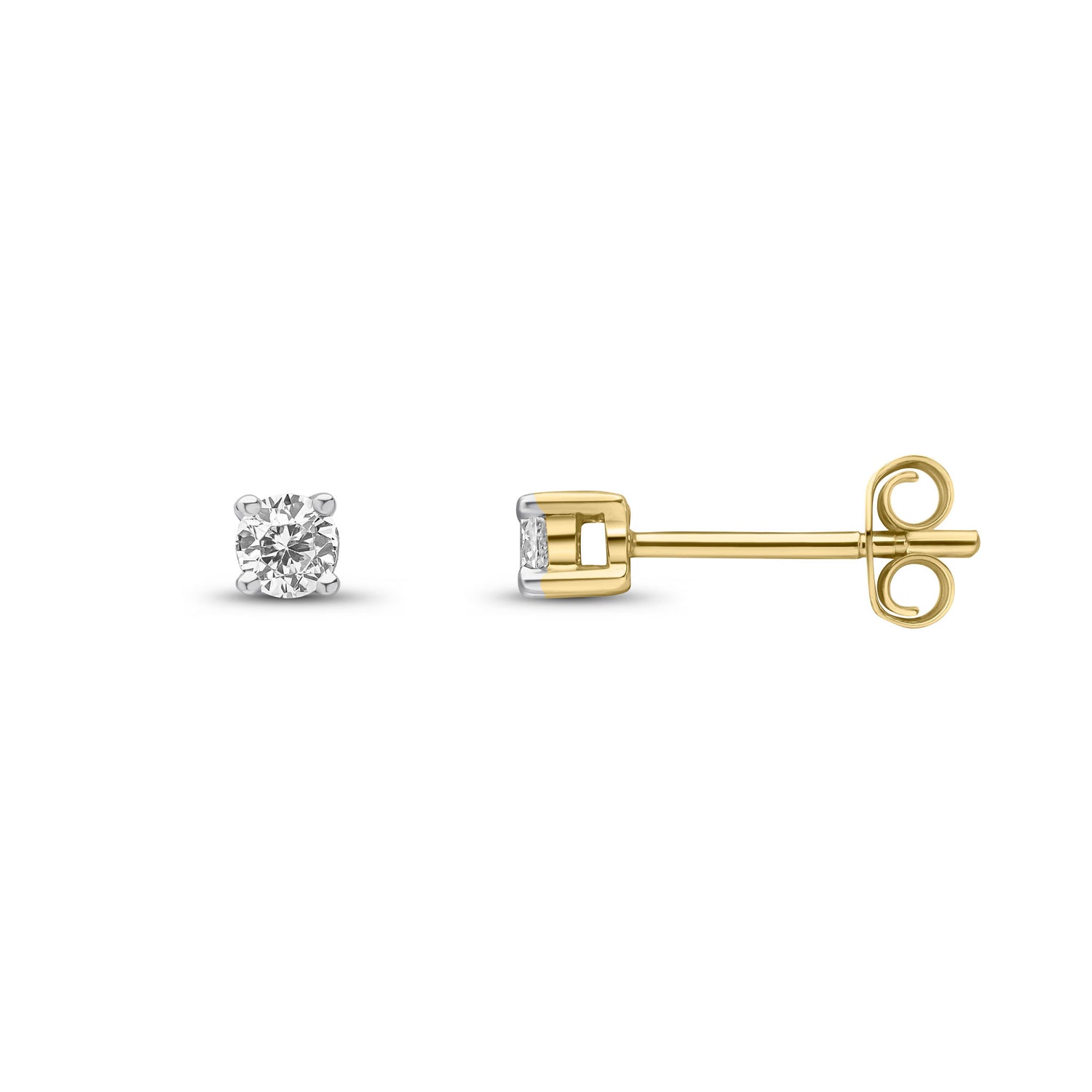 9ct Yellow Gold Round Natural Diamond Solitaire Stud Earrings — 0.20ct