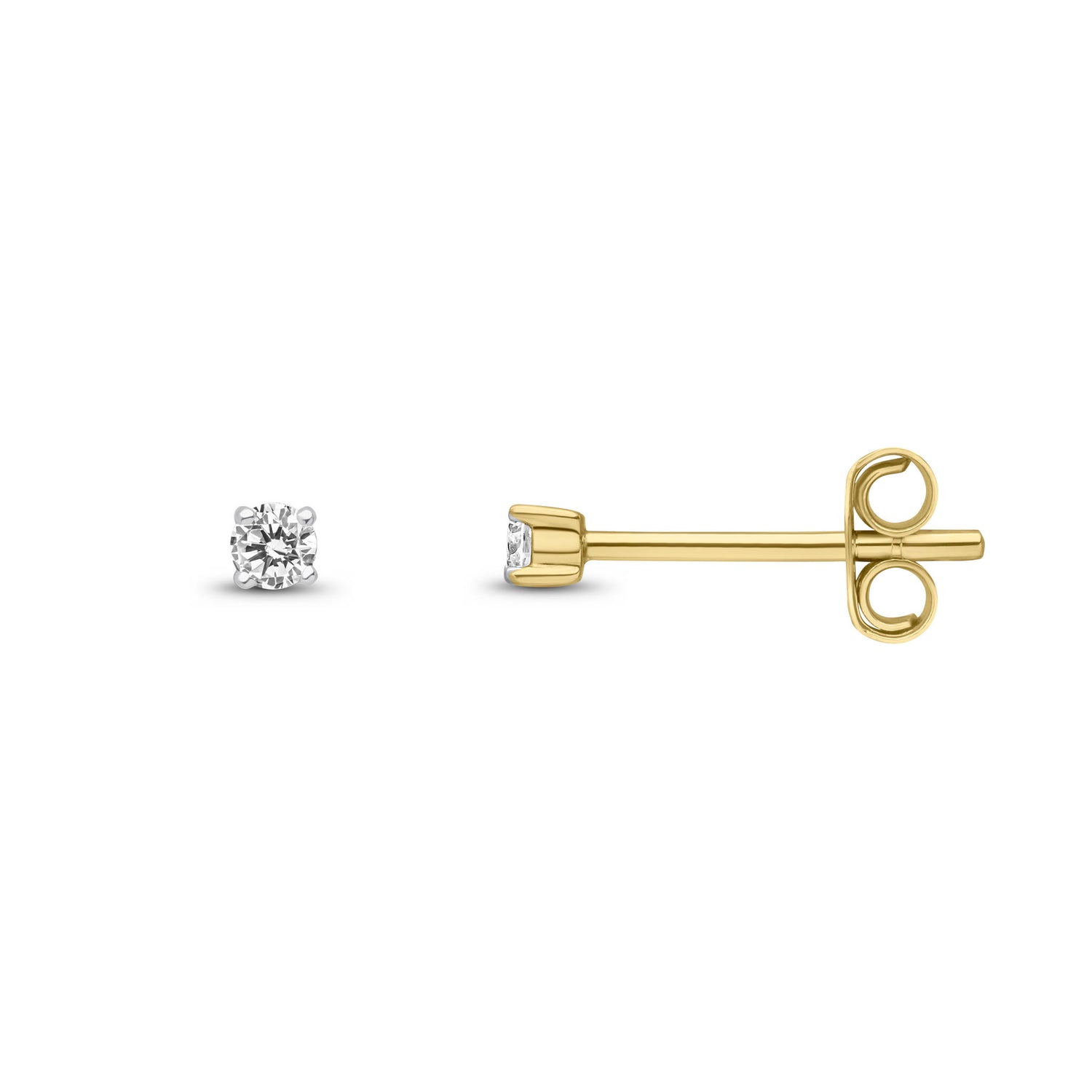 9ct Yellow Gold Round Natural Diamond Solitaire Stud Earrings — 0.08ct