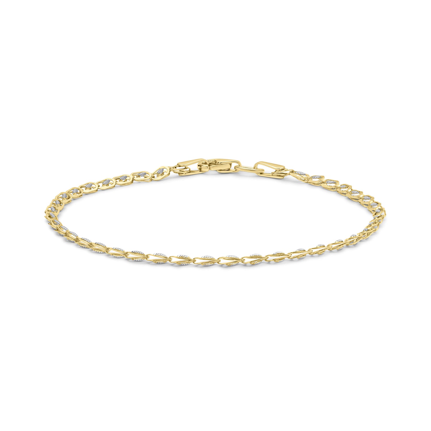 9ct Yellow and White Gold Two Tone Leaf Link Bracelet