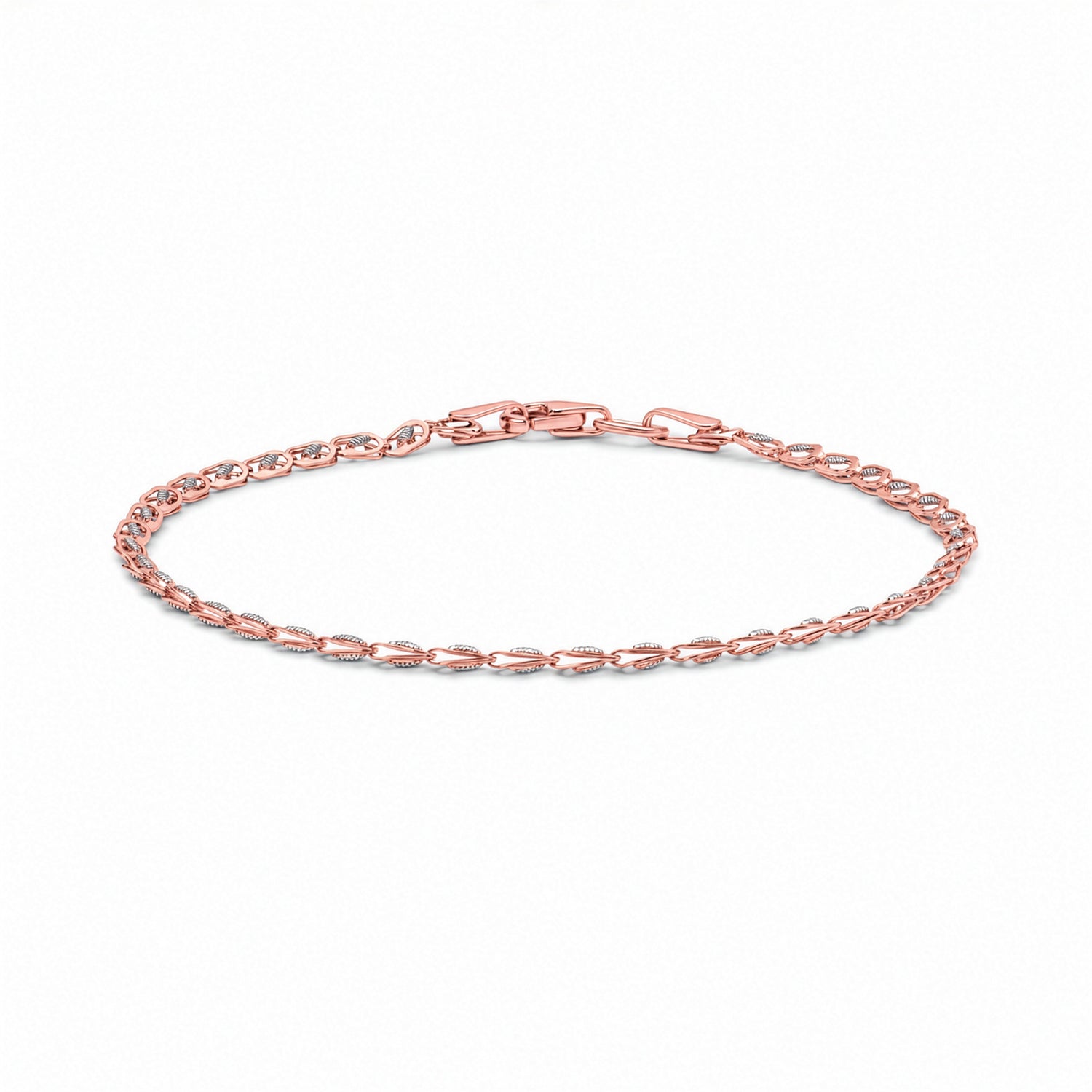 9ct Rose and White Gold Two Tone Leaf Link Bracelet