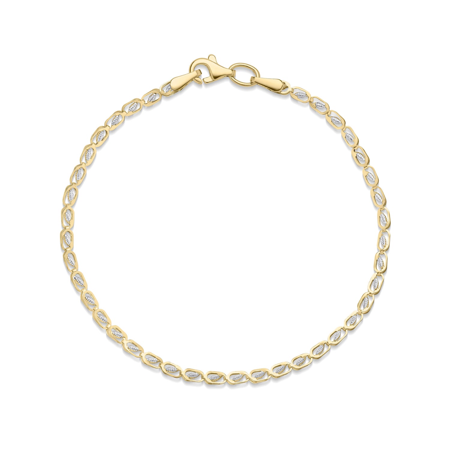 9ct Yellow and White Gold Two Tone Leaf Link Bracelet