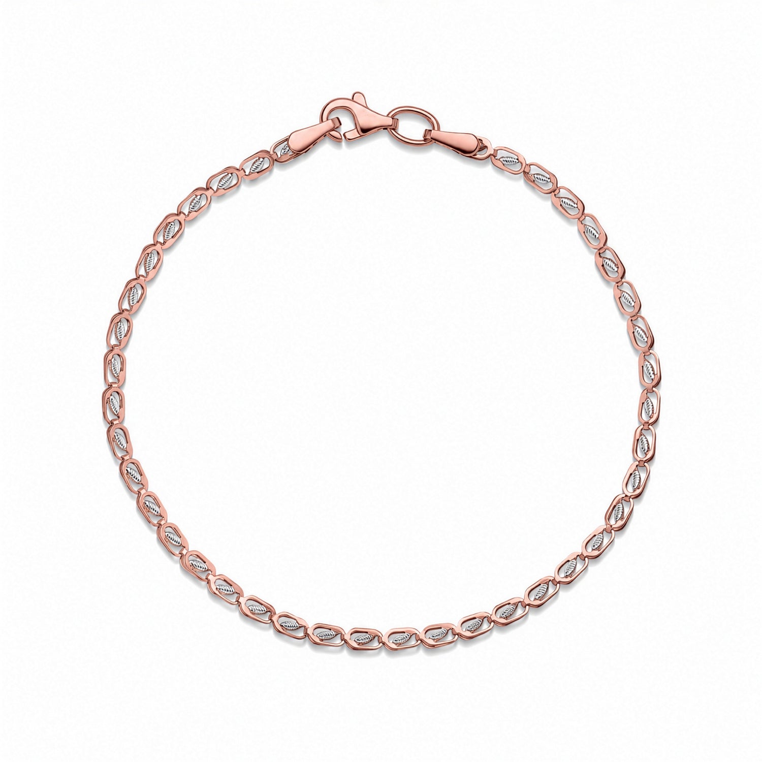 9ct Rose and White Gold Two Tone Leaf Link Bracelet