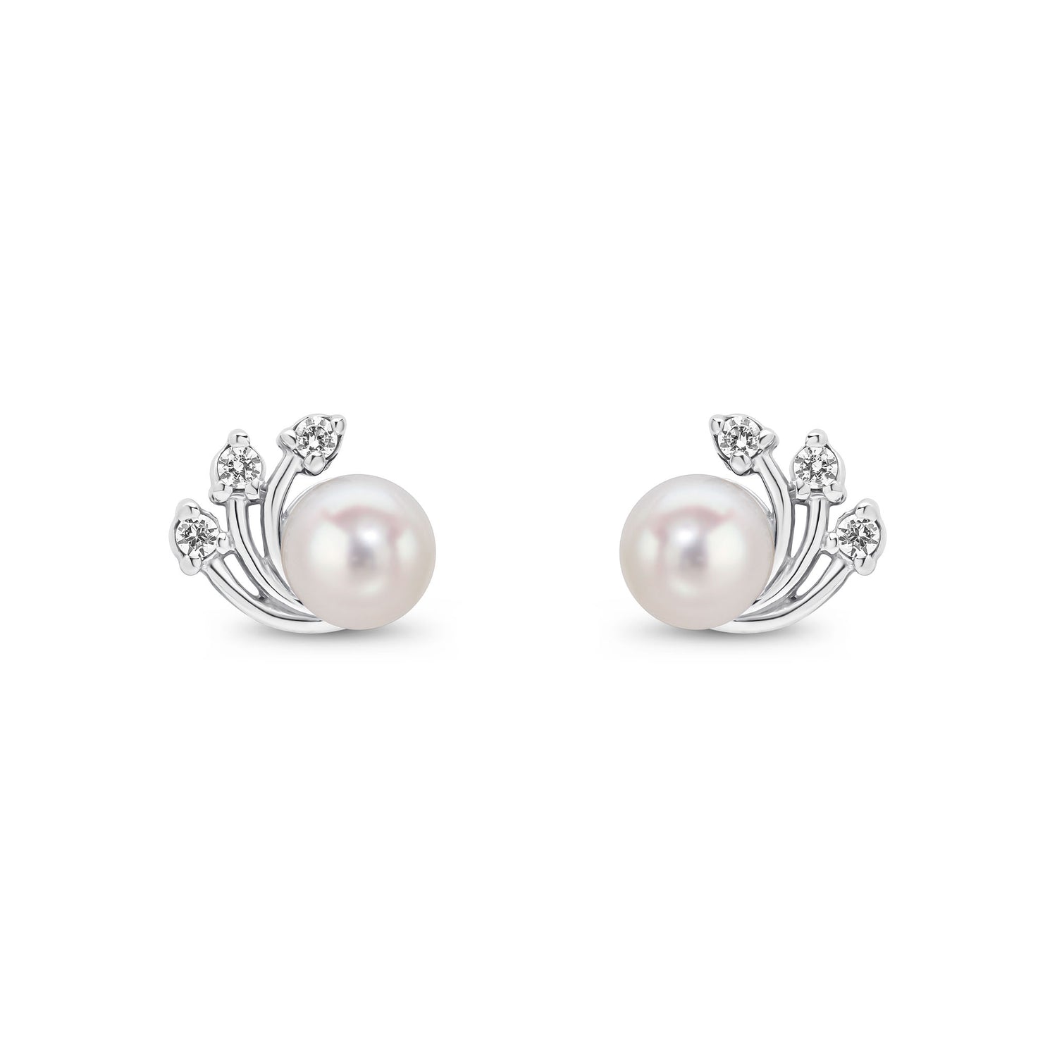 9ct White Gold Natural Freshwater Pearl and Cubic Zirconia CZ Floral Stud Earrings