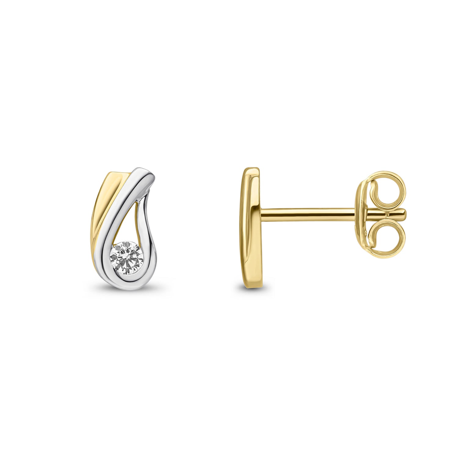 9ct Yellow and White Gold Cubic Zirconia CZ Two Tone Stud Earrings