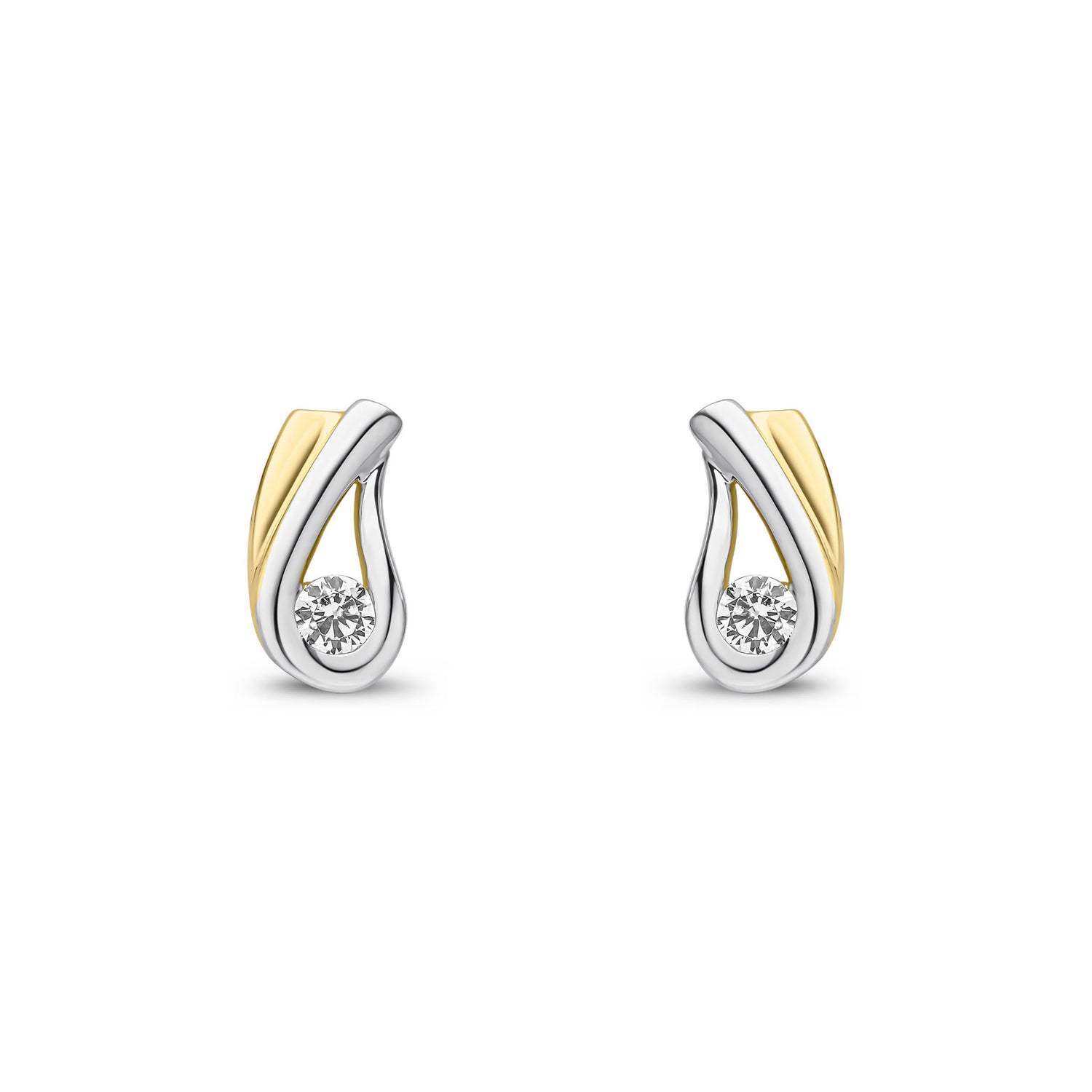 9ct Yellow and White Gold Cubic Zirconia CZ Two Tone Stud Earrings
