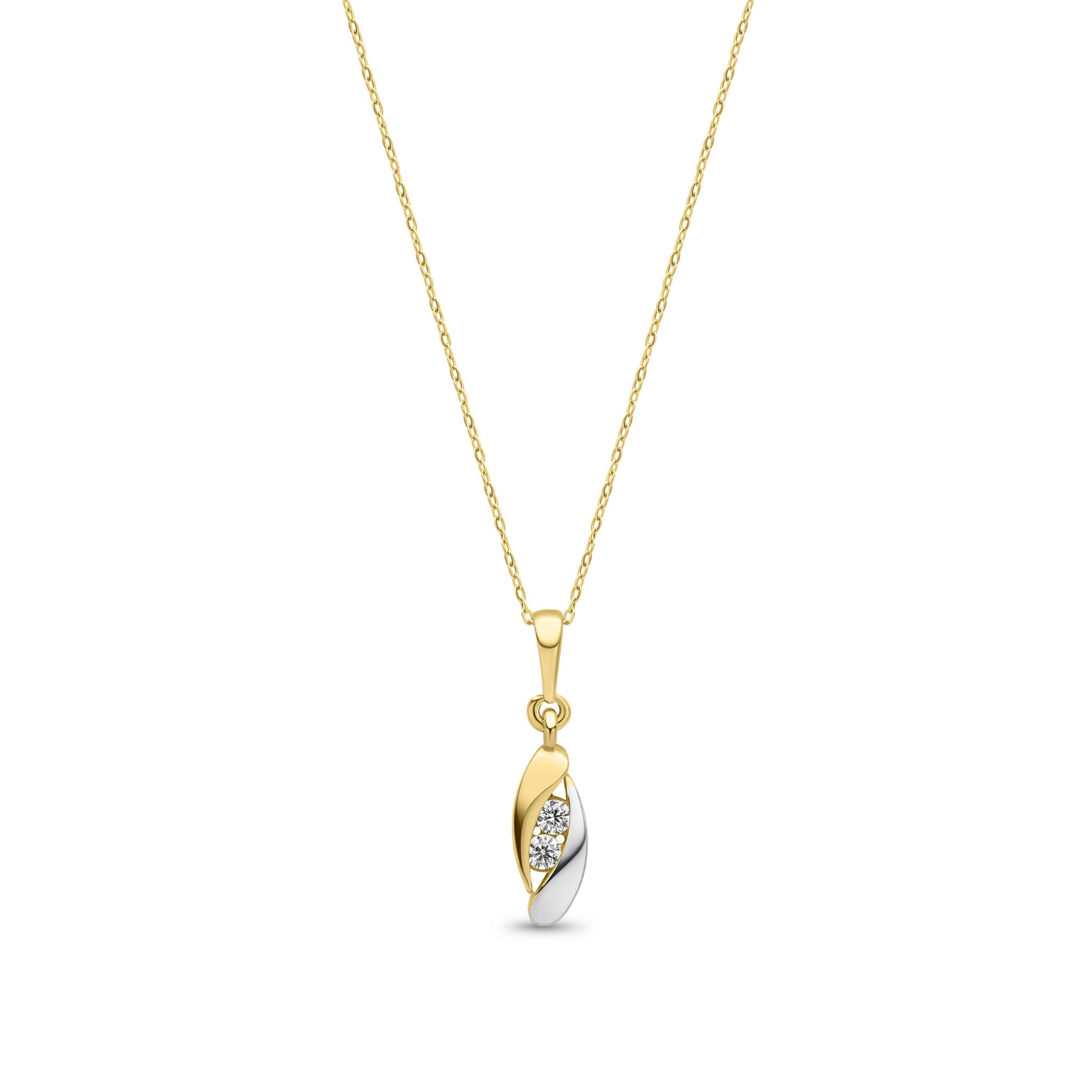 9ct Yellow and White Gold Cubic Zirconia CZ Two Stone Drop Pendant