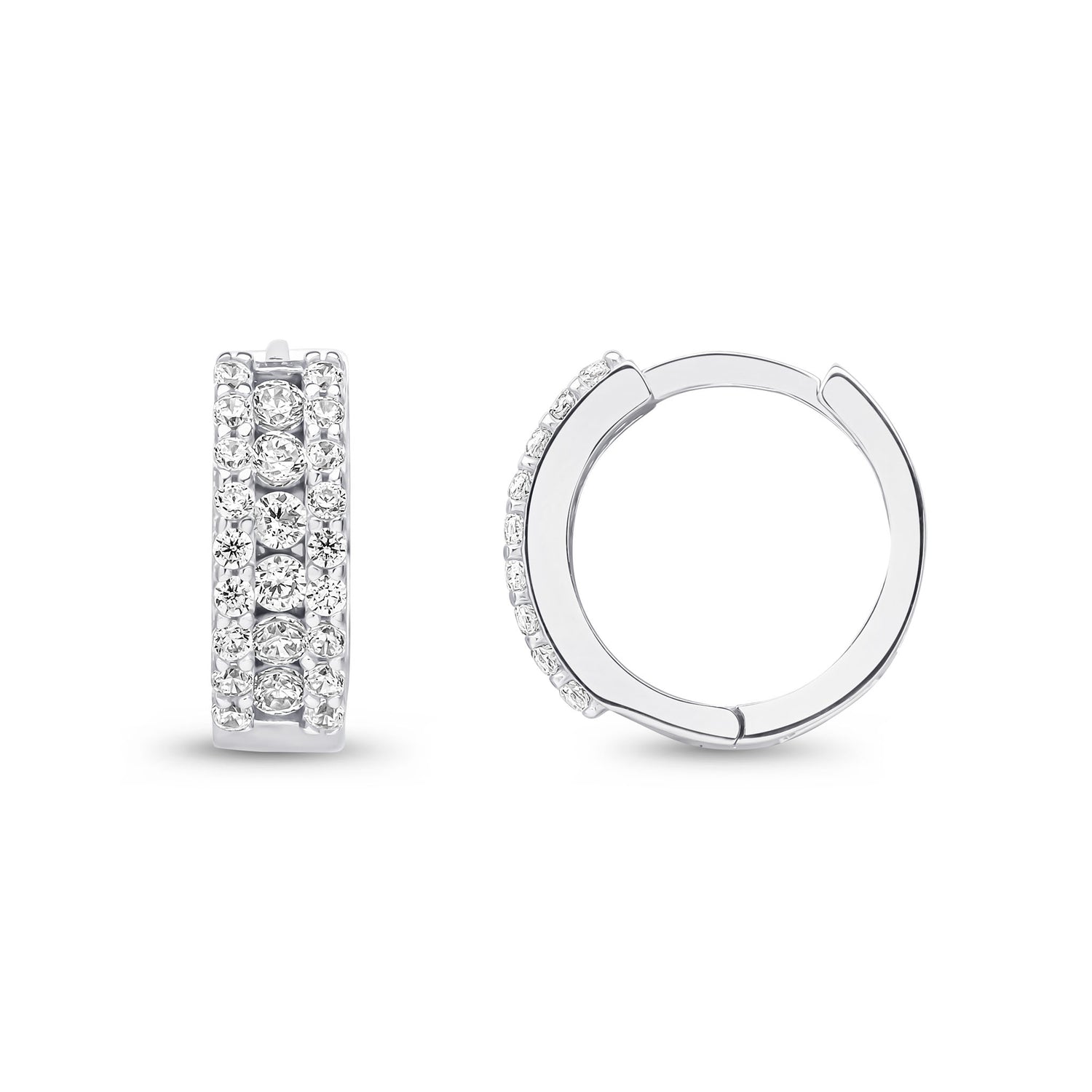 9ct White Gold Cubic Zirconia CZ Channel Set Hinged Huggie Hoop Earrings