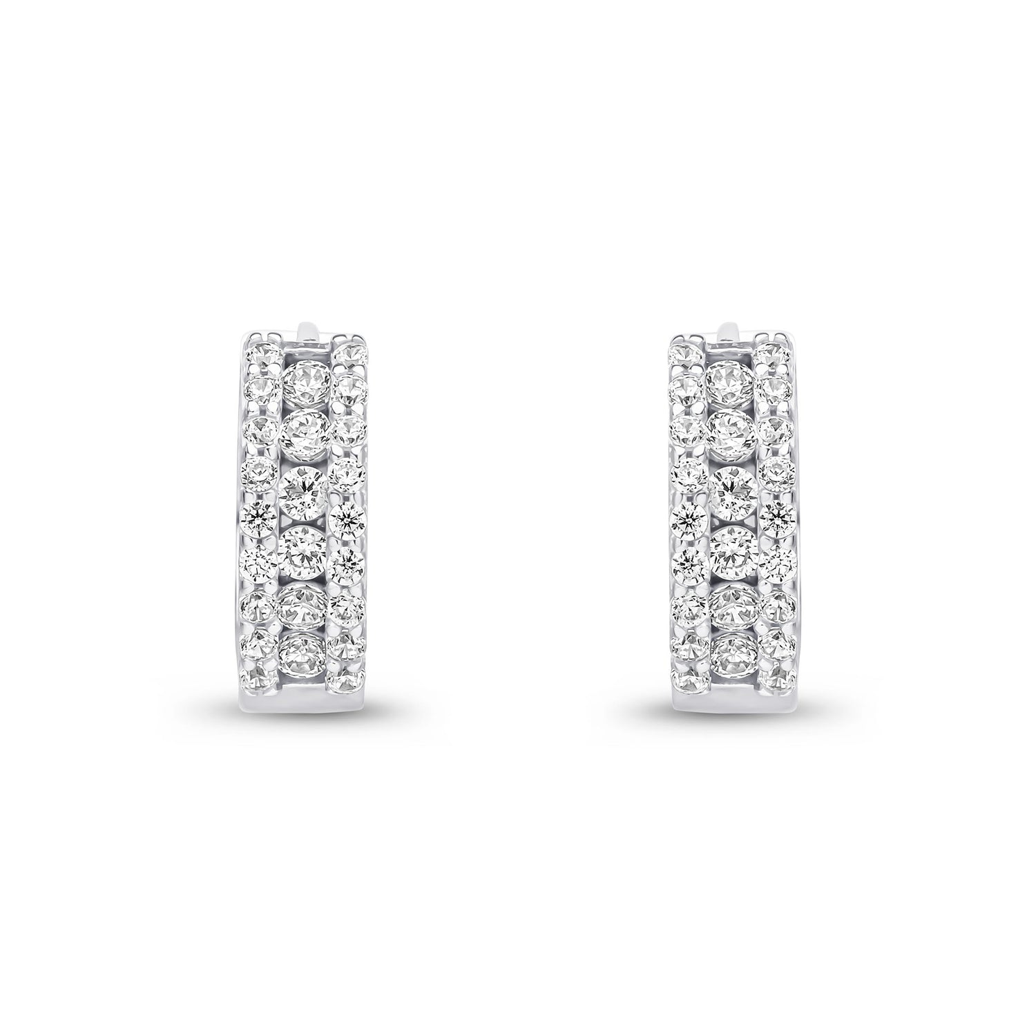 9ct White Gold Cubic Zirconia CZ Channel Set Hinged Huggie Hoop Earrings