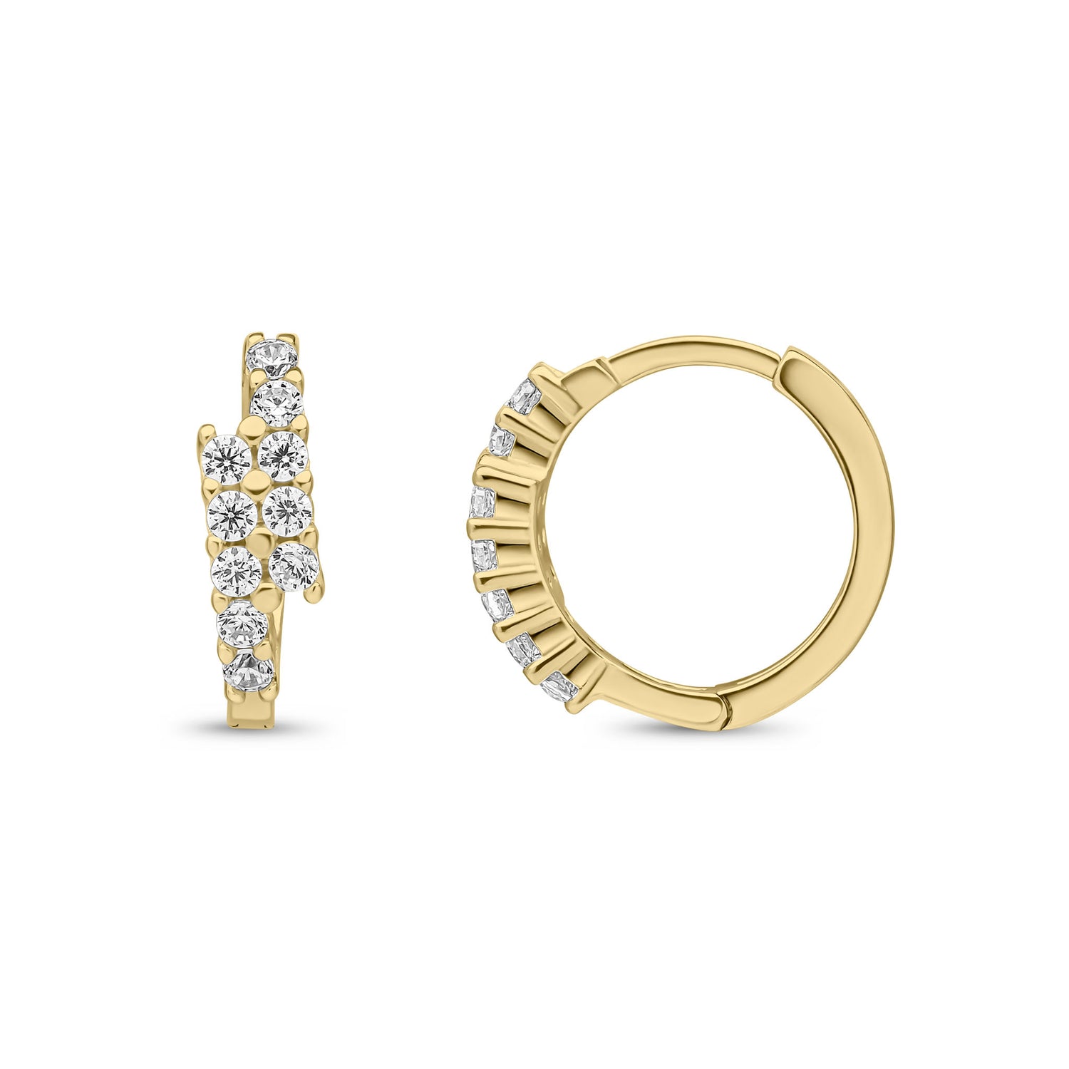 9ct Yellow Gold Cubic Zirconia CZ Crossover Hinged Huggie Hoop Earrings