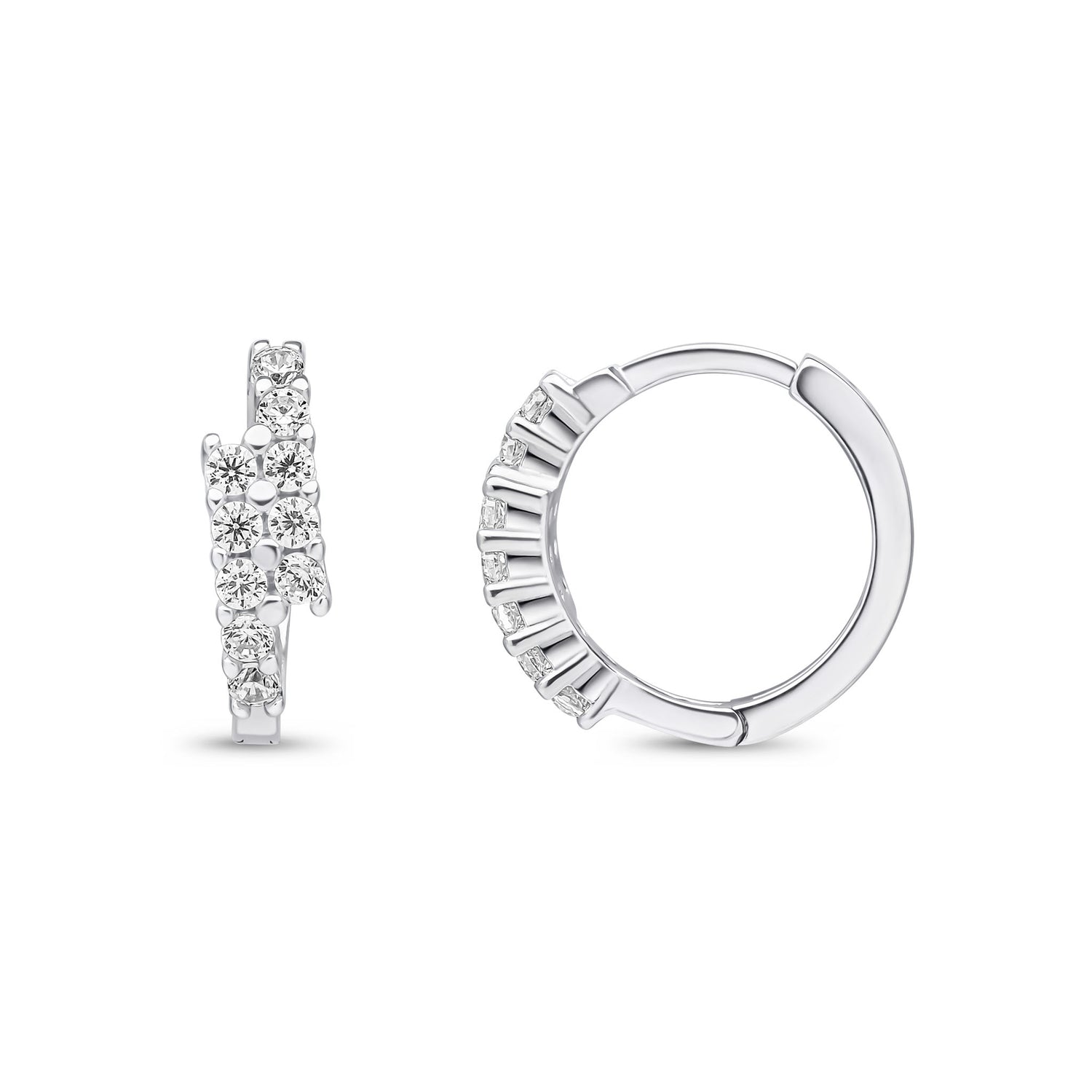 9ct White Gold Cubic Zirconia CZ Claw Set Crossover Hinged Huggie Hoop Earrings