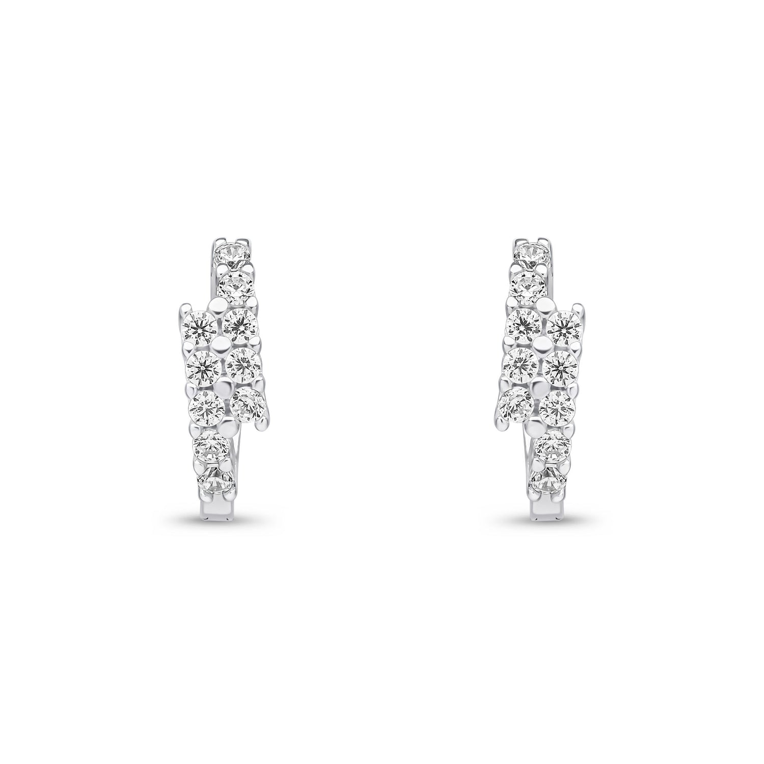 9ct White Gold Cubic Zirconia CZ Claw Set Crossover Hinged Huggie Hoop Earrings