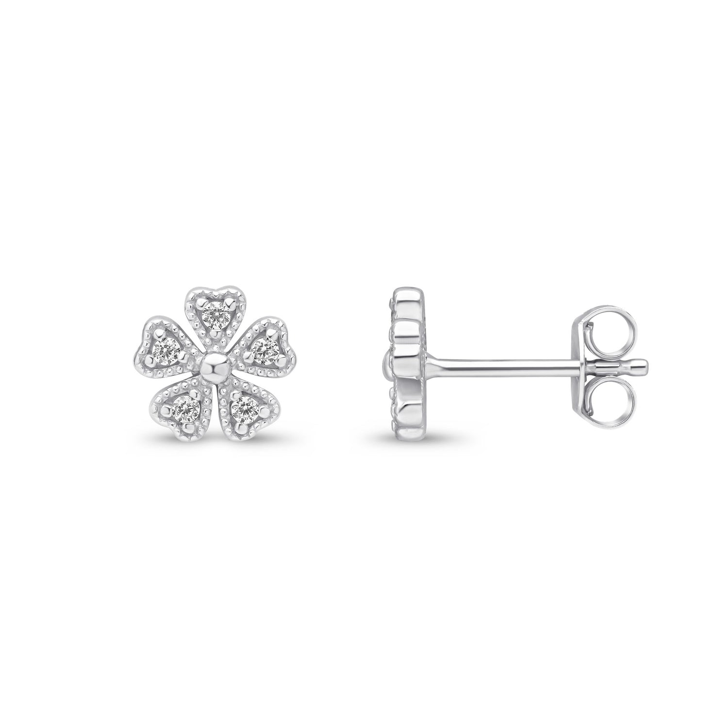 9ct White Gold Cubic Zirconia CZ Claw Set Flower Stud Earrings