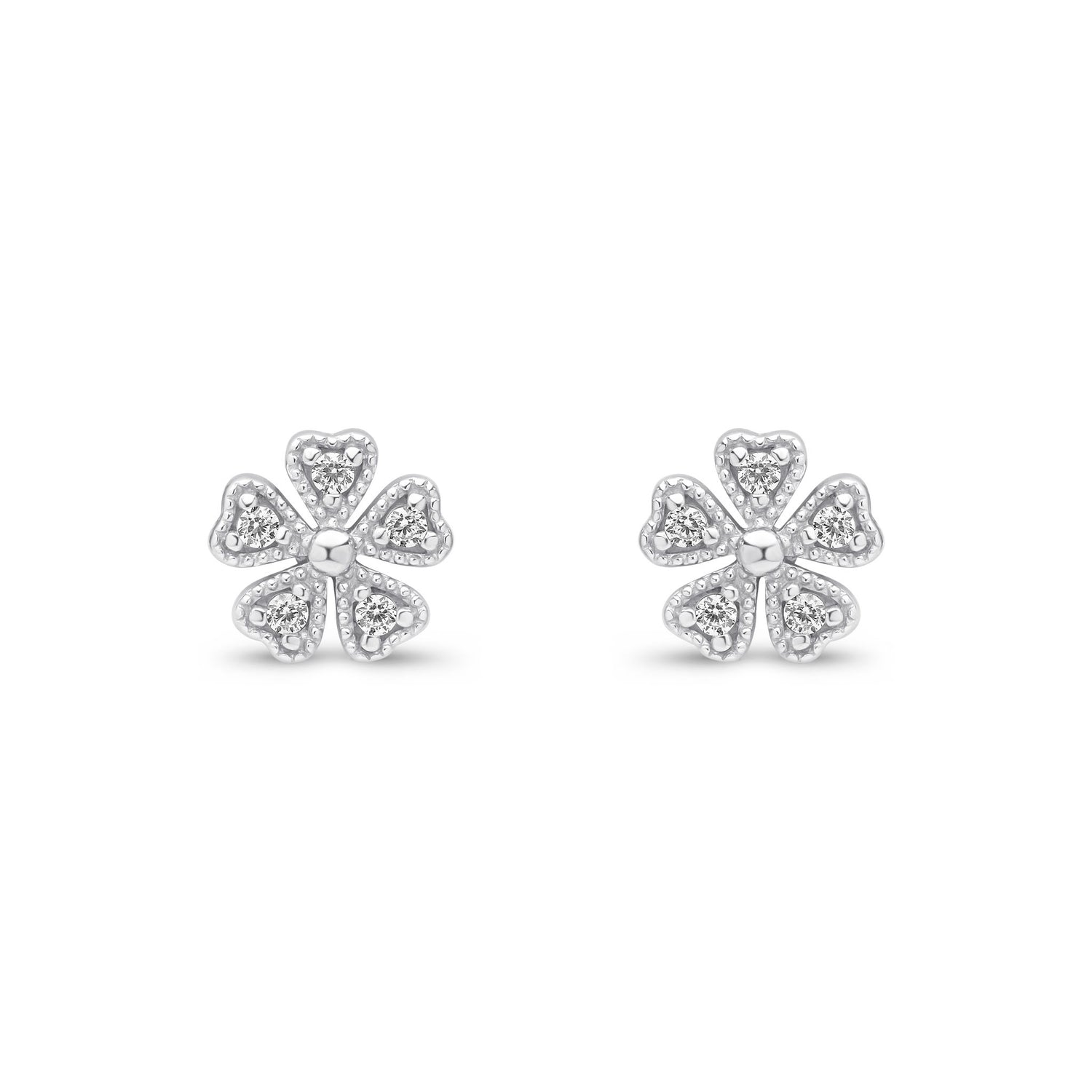 9ct White Gold Cubic Zirconia CZ Claw Set Flower Stud Earrings