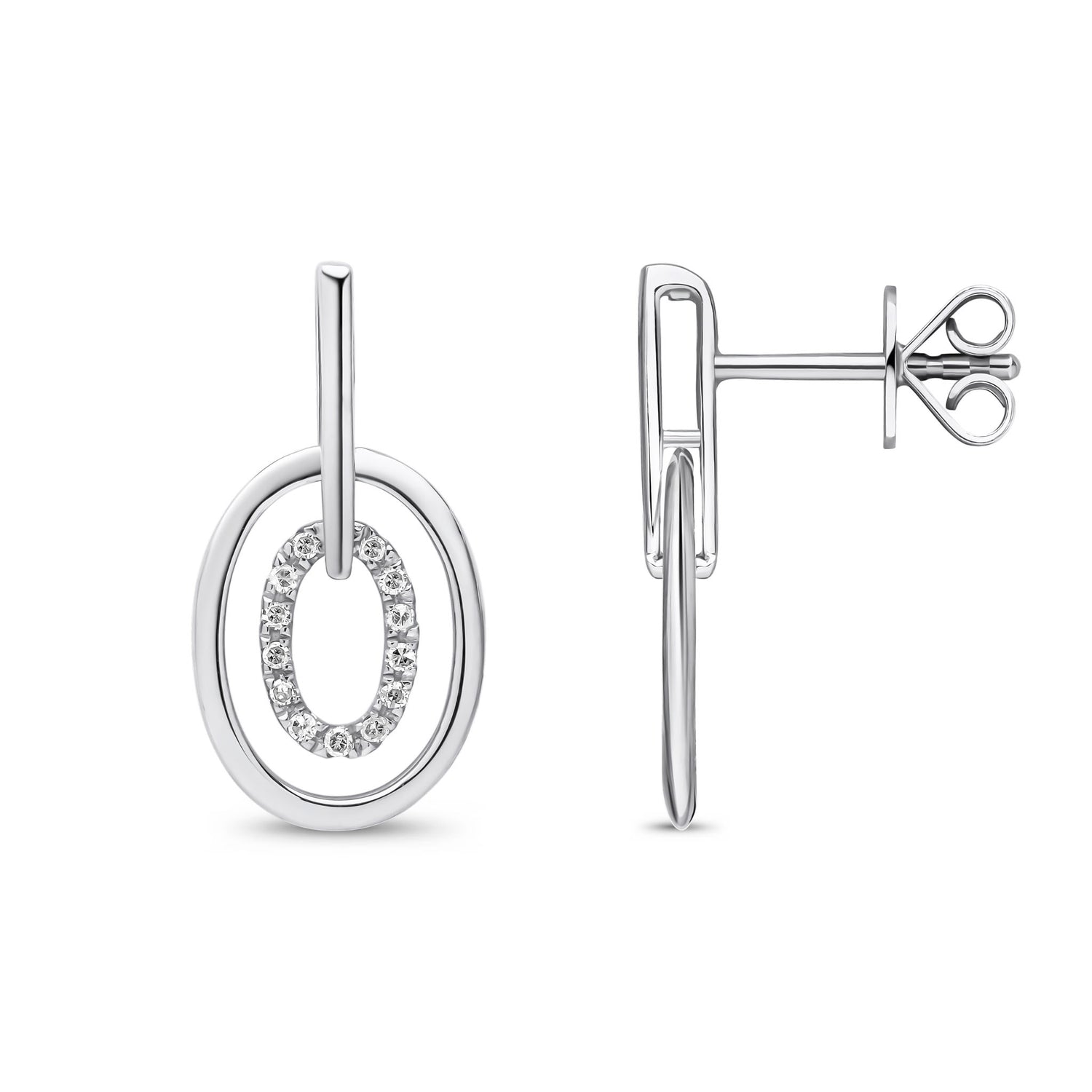 9ct White Gold Pavé Set Diamond Double Oval Drop Earrings