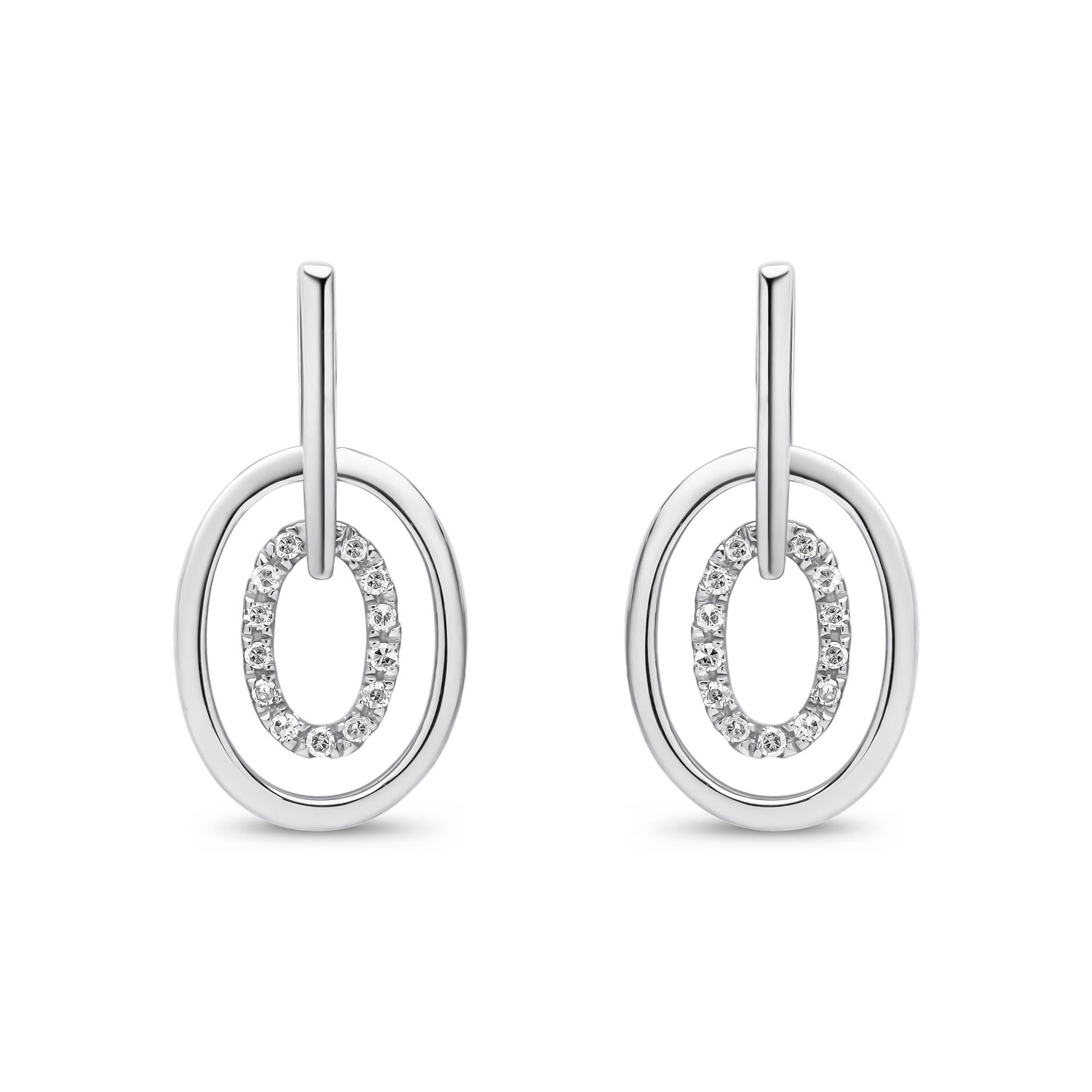9ct White Gold Pavé Set Diamond Double Oval Drop Earrings