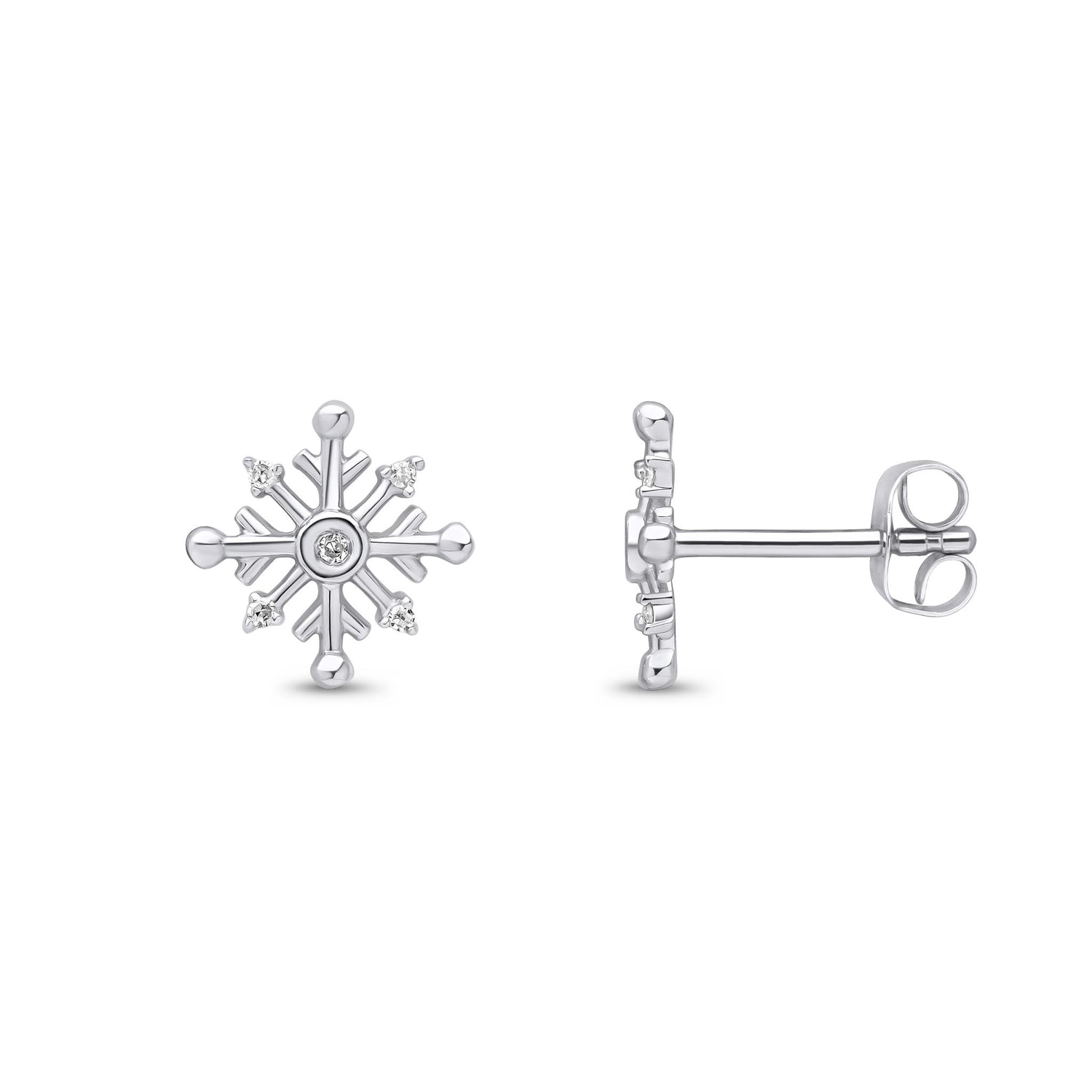 9ct White Gold Natural Diamond Snowflake Stud Earrings