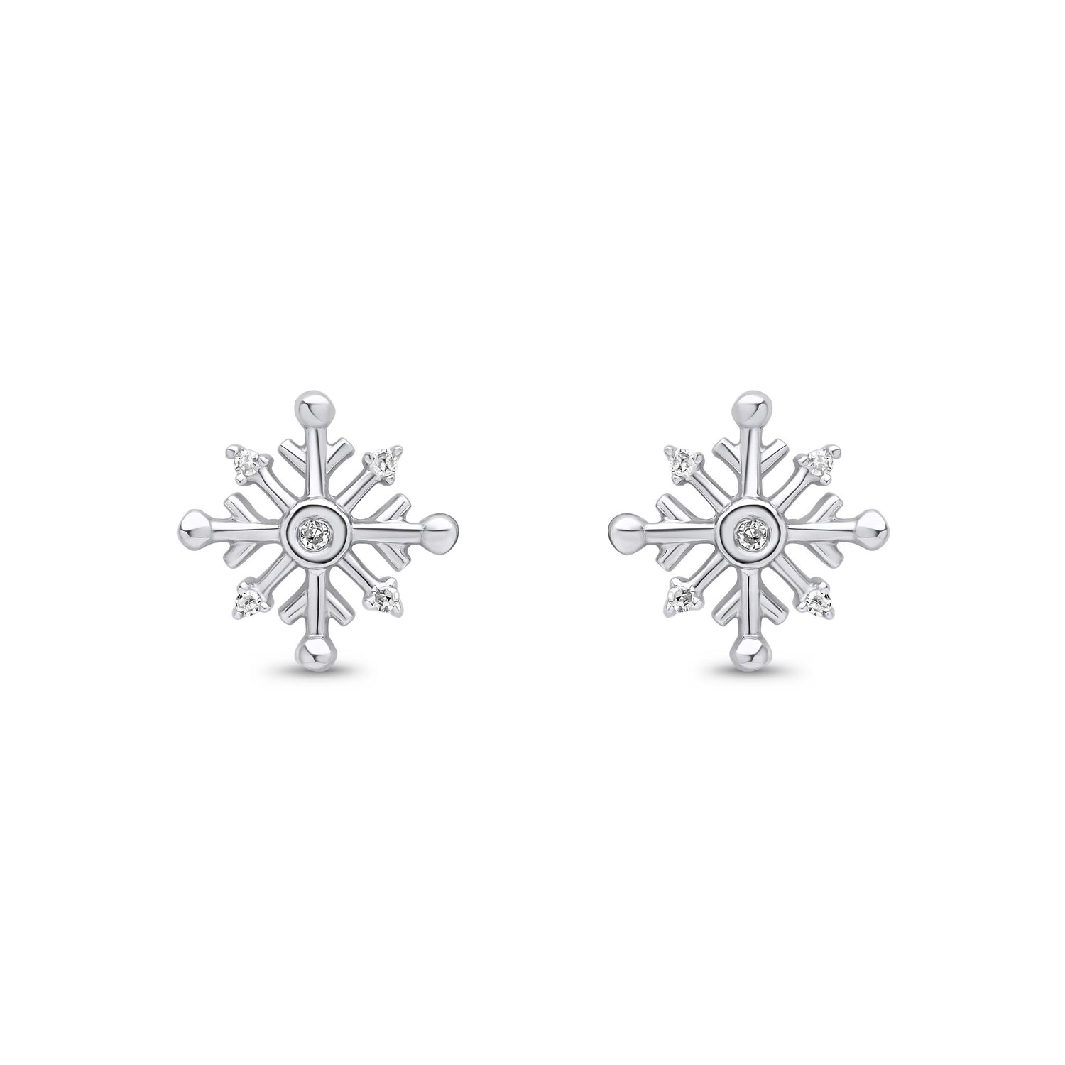 9ct White Gold Natural Diamond Snowflake Stud Earrings